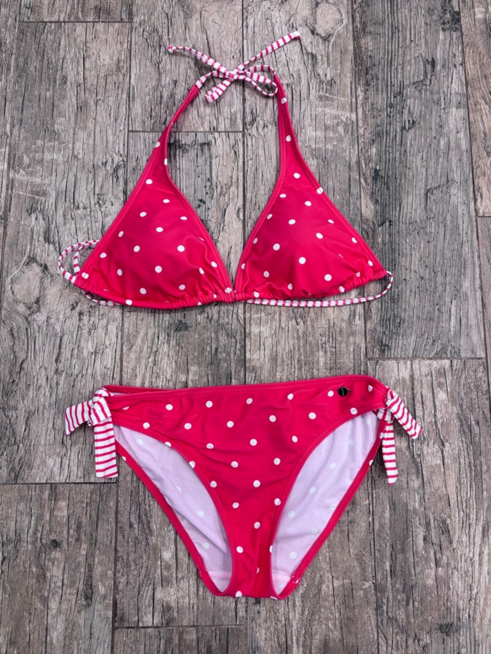 LASCANA Bright Coral Polka Dot Bikini Set D Cup Top / Size 6 Bottom